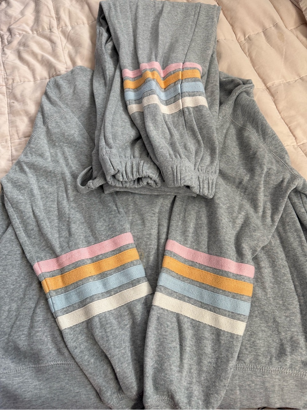 Ocean Drive Grey Pullover matching set with Pastel Stripe Sleeves